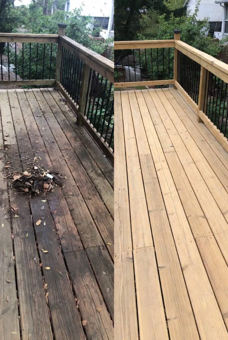 Weathered deck professionally cleaned and restored in Rochester NH